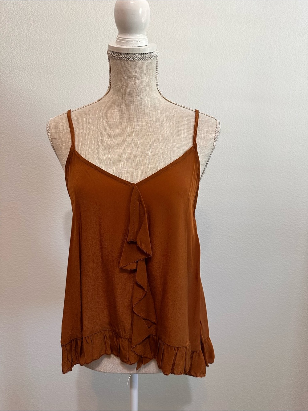 Rust Ruffle-Front Spaghetti Strap Cami